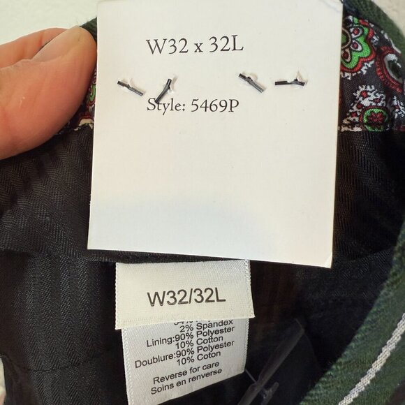 Tartan Plaid Blue Green Pants Preppy Slim Fit Size 32 - Picture 8 of 11